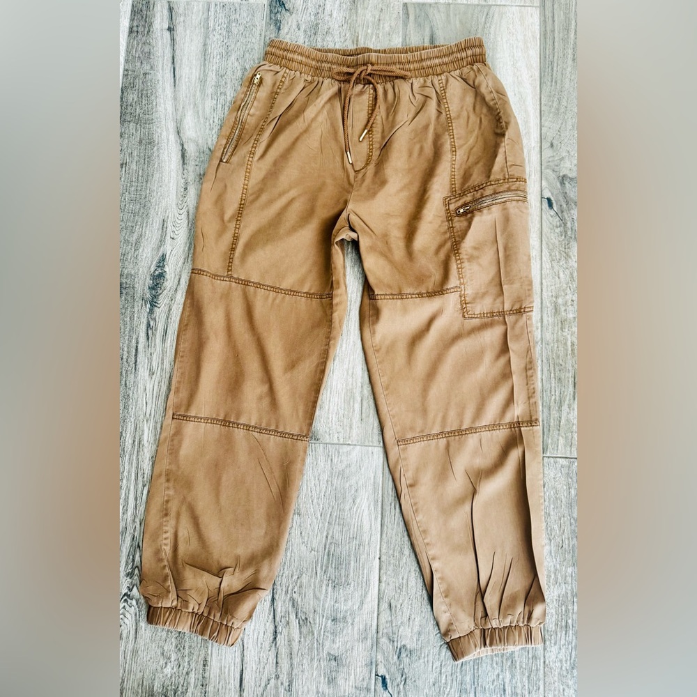 Women's Tan Jogger C’est Toi Pants Drawstring Elastic Comfy Cargo pants